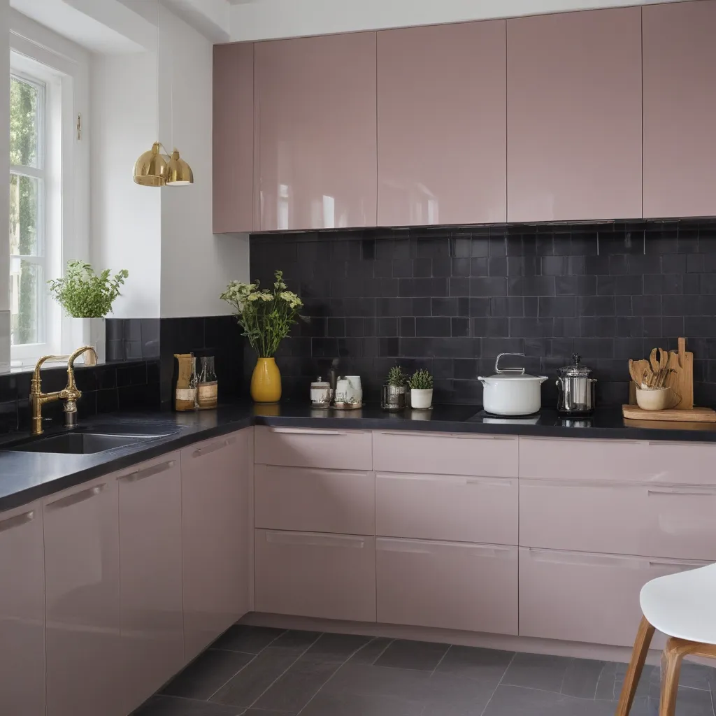Glossy Lacquered Cabinets Pop Against Matte Tiles