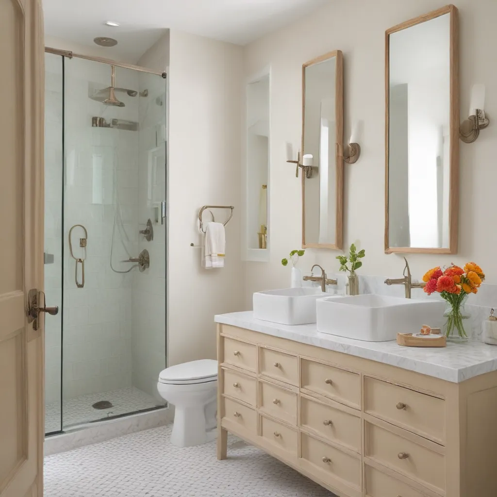 Unexpected Pops Of Color Enliven A Neutral Bathroom